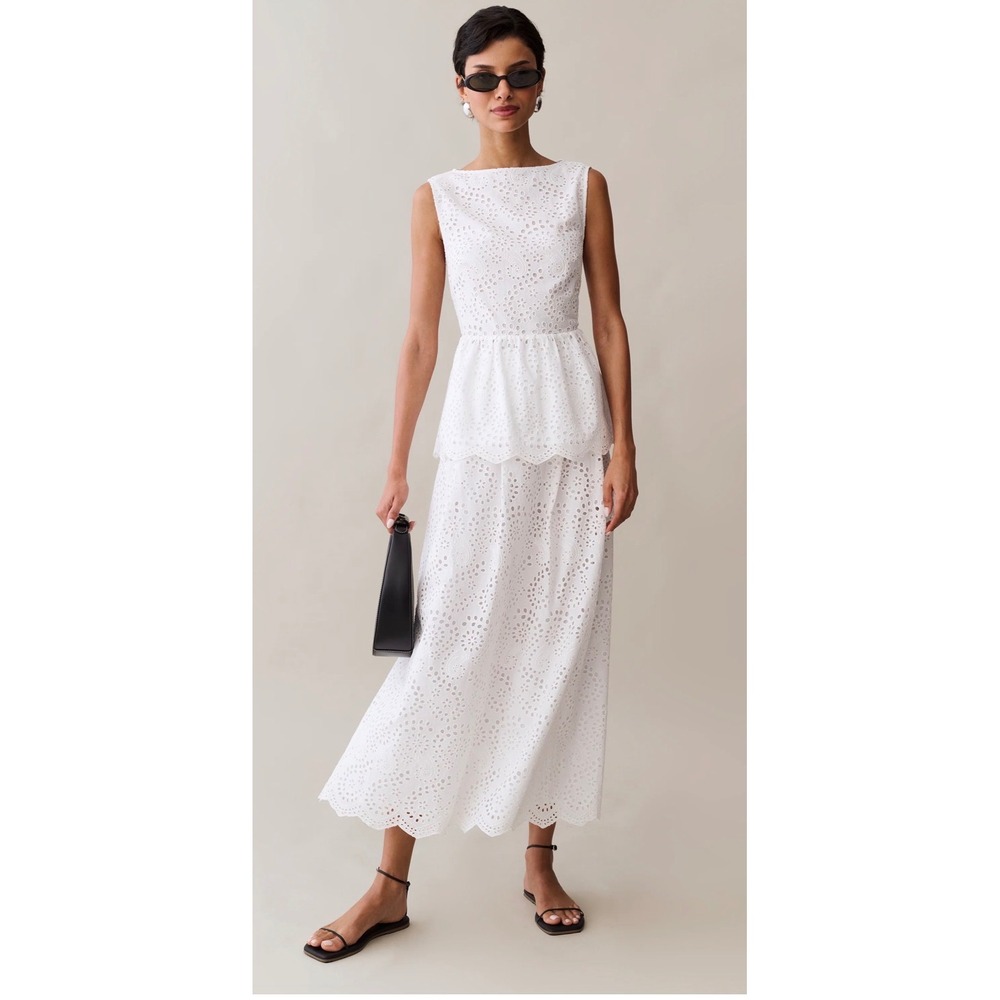 Few Moda o.p.t One Pretty Time White Eyelet Smocked Peplum Top T26WTPS03410